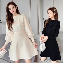 브이와이 VY 여자 레이스 모크넥 에이라인 미니원피스