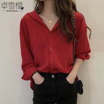 빅카라 여성 카라 러플 쉬폰 봄 블라우스 레이스 셔츠