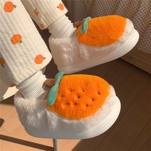 귀여운 3D 뚱뚱한 신발 한라봉 감귤 디자인 부드러운 층간소음 방지 슬리퍼 실내화 사무실 거실 실내 털 보온 겨울 여름 거실화 커스텀 기능성, A.신발뒤꿈치 있음 + 230-235