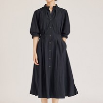 리안뉴욕 스탠드카라 셔링 턱 원피스