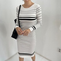 베이시코 / 롱골지 스트라이프 니트원피스