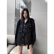 데님자켓 청자켓 SRUINAW 숄더 패드 헤비 워시 데미지 데님 자켓 조수 브랜드 남성과 여성 ins 스타일 힙합 스트리트 루스 자켓 미쏘자켓 톰보이자켓 듀얼자켓 럭키슈에뜨