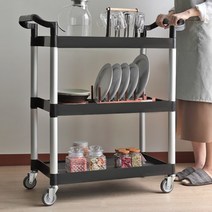 서빙카 플라스틱 카트 이동식 대차 3단 운반 식당 일반형 서빙 드레싱카 이동, 시크블랙 선반 3단 일반_그레이