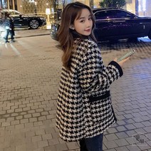 노카라트위드자켓 반코트 크롭 헤링본자켓 블랙 체크