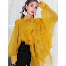 노랑 노란 블라우스 봄 여름 여성스러운 캐주얼 셔츠 러블리 프릴 심플한블라우스