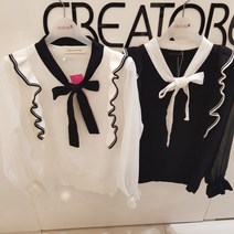 끄레아또레 여성스런 프릴 리본묶음 소매시슬루 니트 블라우스 JC223BB213Z