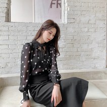 하객룩 도트무늬블라우스 셔츠 럭셔리 랩원피스 여성스러운 러블리 심플한 하객패션 연말룩 셔츠 소개팅룩