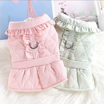 코코스튜디오 강아지옷 미미 프릴 양털 패딩 하네스 조끼, 코코 미미 프릴 치마 패딩조끼/민트