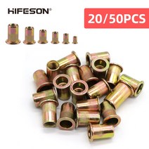 번데기너트 퀵서트 인서트너트 HIFESON 20/50pcs M3 M4 M5 M6 M8 M10 M12 리벳 너트 리베터 건용 플랫 헤, 02 8-32_02 50pcs