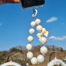 벨로유니 스마트폰 비즈 스트랩 손목 걸이 핑거 휴대폰 케이스 그립 진주 스마트톡, 화이트, 1개