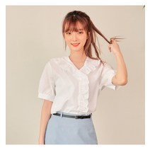 반에이크오 반에이크오 반팔 프릴 블라우스_XOB04BLME03Z_XA
