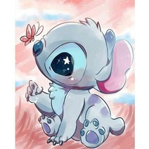 보석십자수디즈니 다이아몬드 그림 5d 미키 마우스 공주 만화 비즈 도안 금전수 자수, 원형 30x40cm, 릴로 스티치