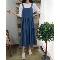 상상그이상 여성용 모모 청원피스 레이어드 뷔스티에 데님 롱원피스 스퀘어넥 캉캉스커트 사이즈 좋은 임산부 원피스 간절기 가성비 좋은 나들이룩