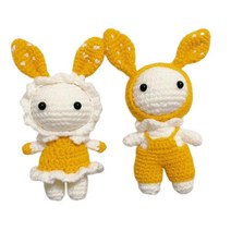 QDY 수제 DIY 초보자 크로 셰 뜨개질 세트 토끼 선물용 크로 셰 뜨개질 배우기에서 나만의 인형 만들기, 18cm, 실, 노란색
