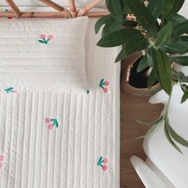 범퍼 침대 패드 아기 가드 토퍼 한국어 누비 코튼 시트 체리 올리브 곰 자수 커버 침구, [03] Pillowcase 48x74CM, [07] white cherry