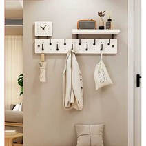 원목 벽면 행거 선반 벽부착 옷걸이 인테리어 벽걸이, 10후크 + 선반 (레트로 컬러)