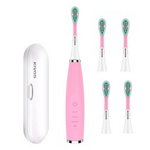 SOGUE 아동용 전동 칫솔 헤드 3개 3가지 모드 충전식 450mAh 배터리 수명 45일 가정 및 여행용 (옐로우), 4 Heads Pink