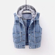 K.ONLIE SHOP여성 청 조끼 데님 베스트 가디건 후드 캐주얼 여성여름조끼 작업조끼 니트조끼