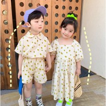 [당일발송 ]주니유니 아동 옐로플라워남매룩 여아원피스 남아상하복 트윈룩 남매세트 남매룩