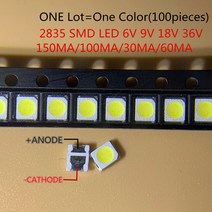 고휘도 SMD LED 2835 1W 흰색 1000 개/개입 6V 18V 150MA/100MA/30MA/60MA/, 한개옵션1, 02 6V150MA
