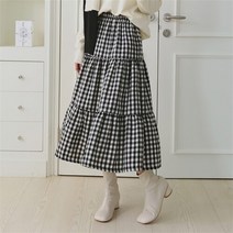 셀러허브(잡화) 여자 캉캉스커트 a라인 순면 깅엄 체크 치마