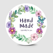 핸드메이드 원형 답례 포장 스티커, 100매, 퍼플