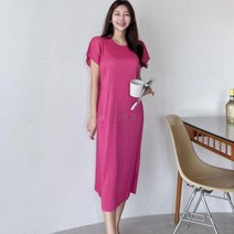 셀러허브(잡화) 여성 통소매 주름 라운드넥 일자 피서 롱원피스