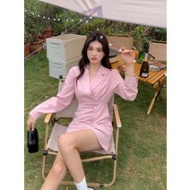 미니 자켓 원피스 긴팔 주름 스커트 정장 카라 브이넥 A라인 원피스 오피스룩 새내기룩 면접