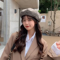 양놀 여자 팔각모 체크 베레모
