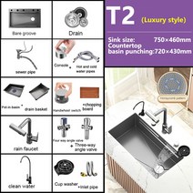 폭포수싱크대 스테인리스 스틸 주방 대형 단일 양각 주방용 대야 설치, 14.7546CM-T2-FN-T