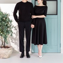 우아한 5부 소매 보트넥 입술넥 플레어 롱원피스