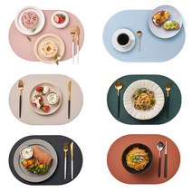 지베아 플로라 가죽 방수 타원형 식탁 테이블매트, 브라운 블랙, 사각형
