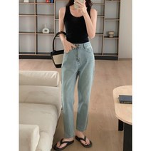 여성 높은 허리 스트레치 스키니 빈티지 워시 블루 9 분 파이프 바지 청바지