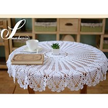 Showlovein 다용도 손뜨개 원형 테이블보 러너 커버 레이스 식탁보 소파 커버 손질, 직경90CM, 화이트