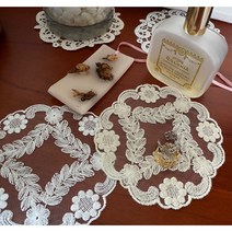 플라워 자수 레이스 프렌치 감성 엔틱 티코스터 컵받침 찻잔받침, B디자인 화이트