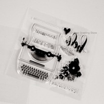레트로 타자기 에노 인사말 클리어 스탬프 빈티지 문서 타자기 스크랩북 공예 플래너 저널, 한개옵션0