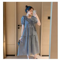 C 프릴 체크 캉캉 임부 원피스