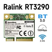 네트워크 장비의 로그 계정 AzureWave AW-NB087H Ralink 칩셋 하프 사이즈 미니 PCIe 와이파이 카드 WLAN 블루투스 3.0HS IEEE 802.11 b/g/, 한개옵션0