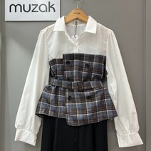 무자크 체크 레이어드 벨트 블라우스 M7WBL10