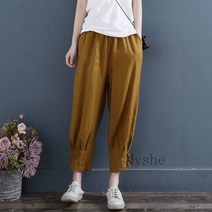 [Myshe]여성 여름 면린넨 9부 바지 루즈핏 단색 마 팬츠 XiaoM01611FEI611KZ09