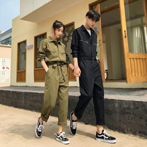 커플 스트랩 작업 반팔셔츠 점프슈트 9부바지 루즈핏