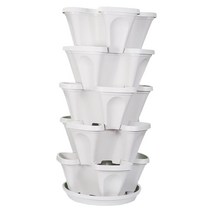 THE VEDO SHOP 5 Tier Stackable Garden - 실내/실외 수직 화분 세트 - 위에서 아래로 자체 급수 계층, 12x12x18 인치, 플라스틱, 하얀