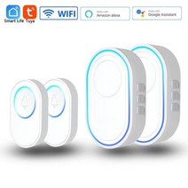 스마트 인터폰 무선 와이파이 초인종 tuya 스마트 홈 보안 경보 시스템 연결 433mhz 감지기 경고 모드 환영 초인종 led 조명 키트, White WiFi 3_미국 플러그