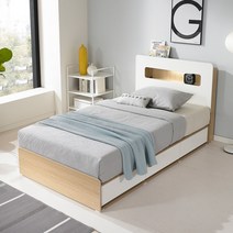 데코라인 포인트 LED 수납형 슈퍼싱글 침대프레임SS, 오크화이트