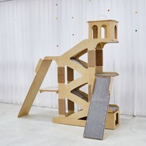 퍼르르펙트 고양이 원목 캣타워 산토리니 언덕위의 집 자작나무 고무나무, 언덕위의집_내츄럴, 슬라이드(대)_내츄럴, 해먹_내츄럴