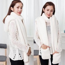 여성 후드와 장갑 목도리 일체형 겨울 외출 필수템 블랙 크림COLORS