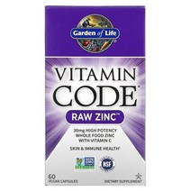 Garden of Life (가든 오브 라이프) Garden of Life Vitamin Code 무가공 아연 베지 캡슐 60정, 4개