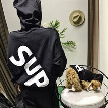 왓츠업 강아지옷 커플룩 후드티, 화이트