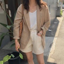 브이와이 VY 여자 린넨원단 썸머룩 보이핏 자켓