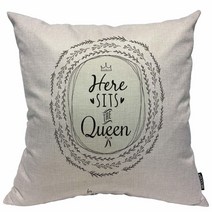 Mugod Here Sits The Queen 장식용 베개 케이스 크라운 하트 나비매듭 꽃 화환 잎 장식용 베개 커버 홈 데코 면 리넨 스퀘어 쿠션 커버 소파 침대 소파용 50.8, A1337-1